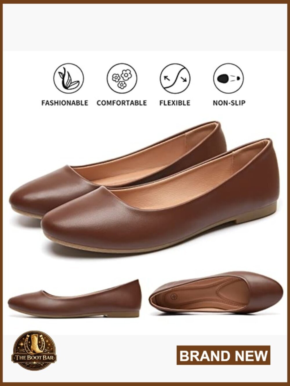 Women's Ballet Flats Slip On Shoes Comfortable PU Leather Round Toe - Picture 5 of 7